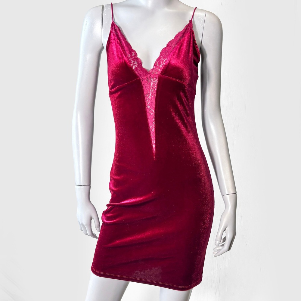 Bear Dance Burgundy Velvet Lace Trim Mini Dress Red Size M Whimsygoth Vampire